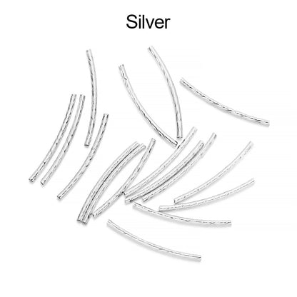 Perles d'Espacement de Tube Courbe en Cuivre à Rayures 25-30mm, 100pcs