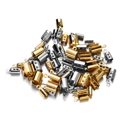 Gold Stainless Steel Cords Crimp End Beads Caps, 30-50pcs