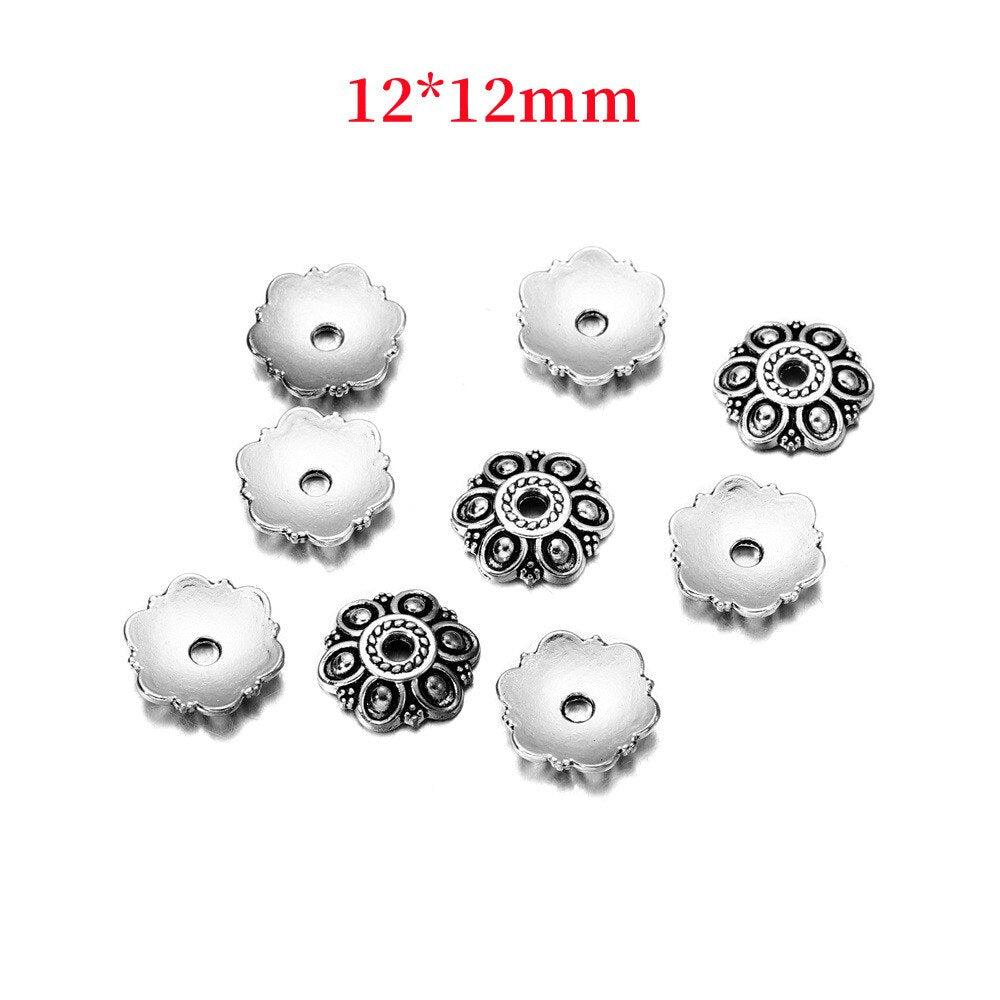 Capuchons de perles de fleurs creuses à 6 pétales de 12 mm, 20 pièces