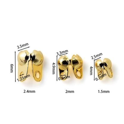 Connecteur en laiton plaqué or, fermoir à billes, sertissage d'extrémité de chaîne, 100 pièces