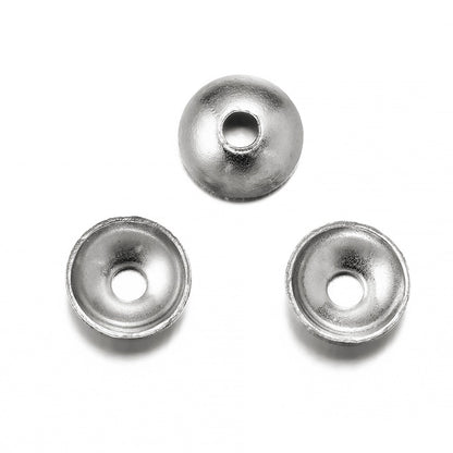 Stainless Steel Round Bead Caps, 50pcs