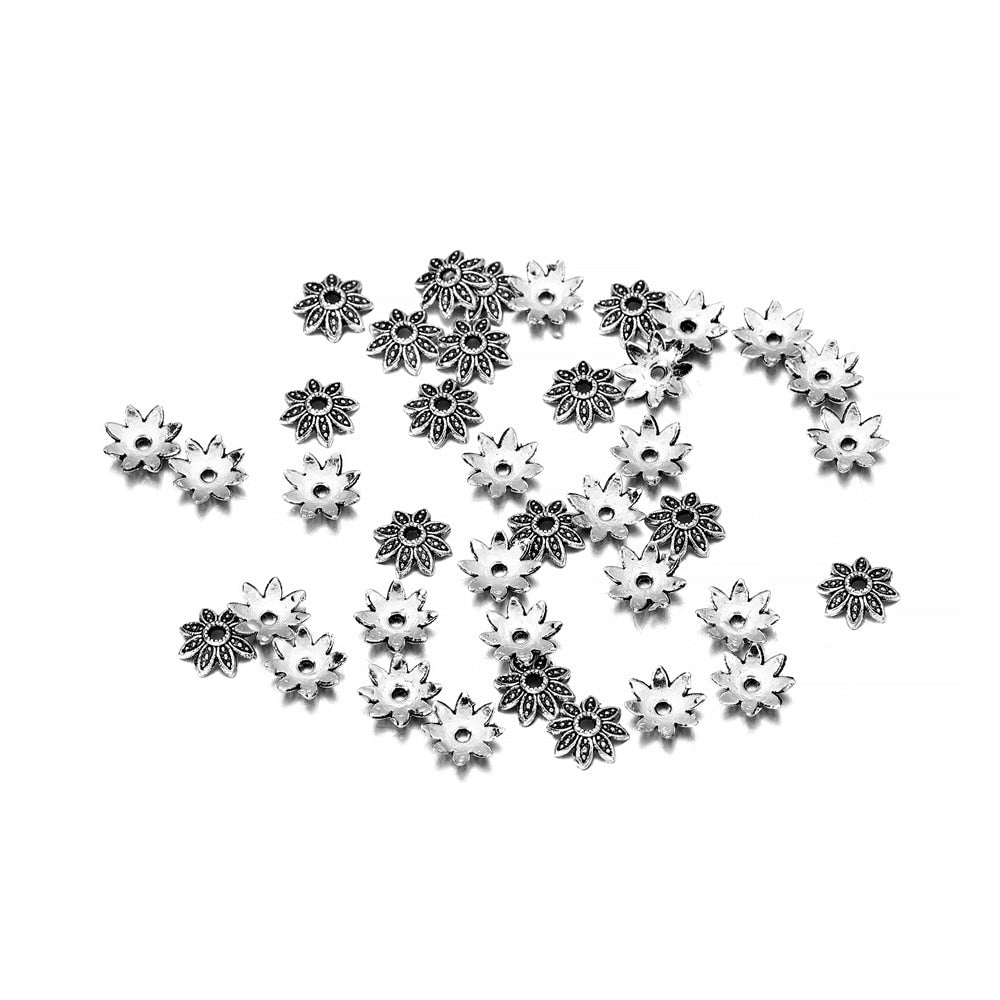 Capuchons de perles de fleurs en relief antiques à 8 pétales de 7, 9, 13 mm