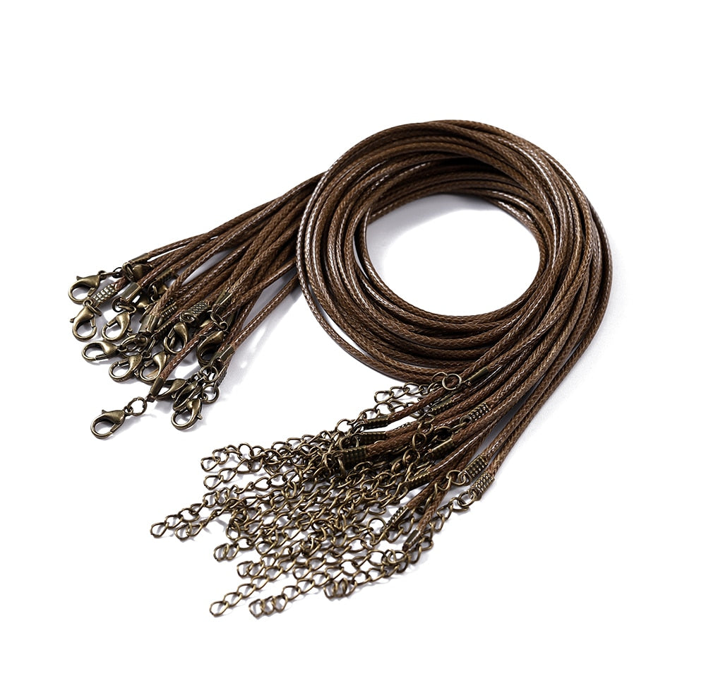 Corde tressée réglable en cuir de 1,5 à 2 mm avec fermoir mousqueton, 10 pièces