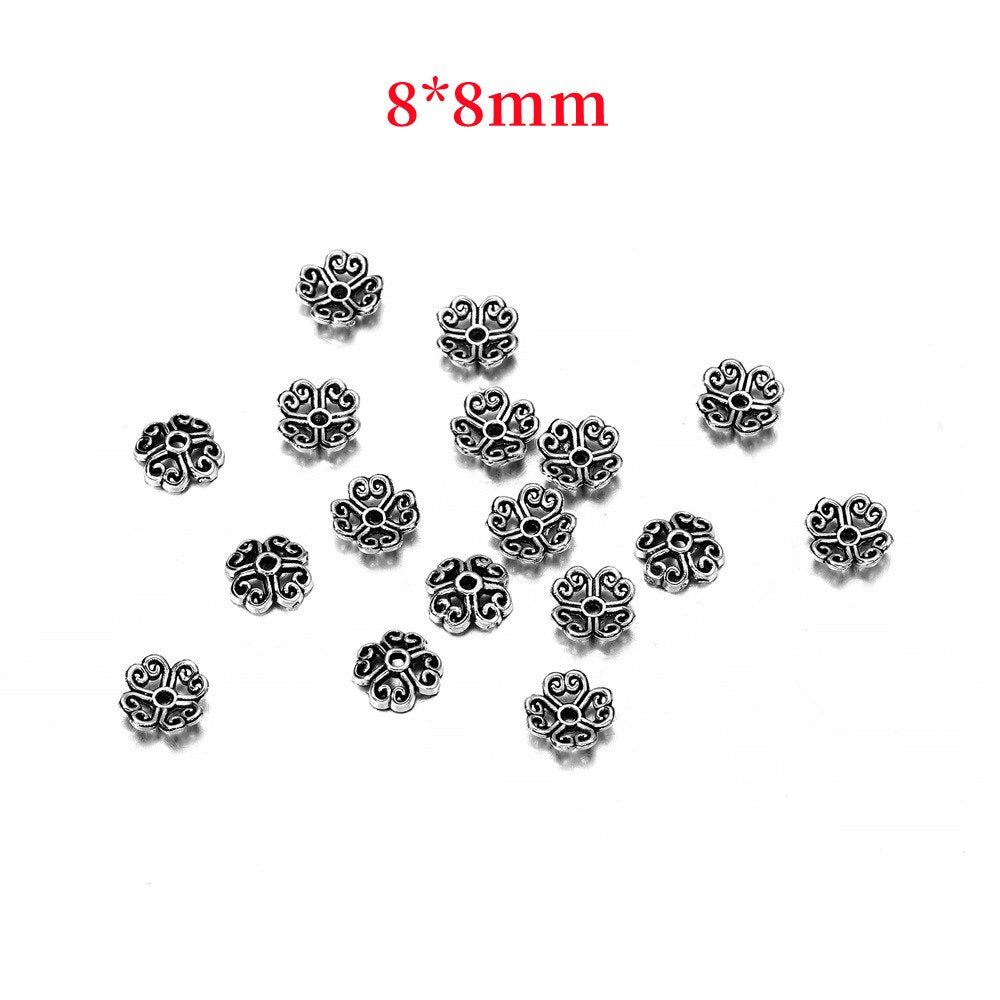 8mm 4-Petal Peach Heart Flower Bead Caps, 50pcs