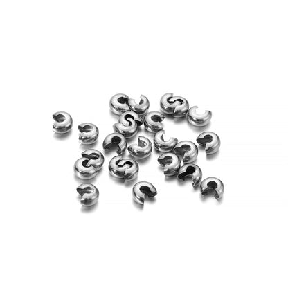 Stainless Steel Round Covers Crimp End Beads 3-5mm, 50pcs