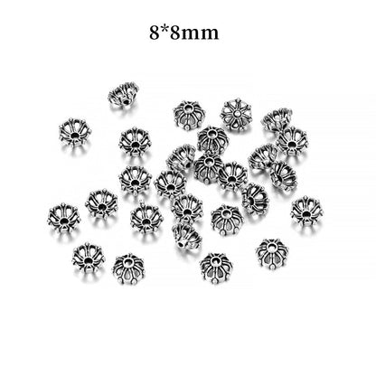 8mm 7-Petal Antique Hollow Flower Bead Caps, 100pcs