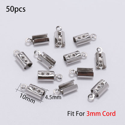 Gold Stainless Steel Cords Crimp End Beads Caps, 30-50pcs