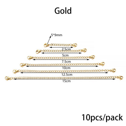 Chaîne d'extension de collier en acier inoxydable avec fermoir mousqueton, 10 pièces