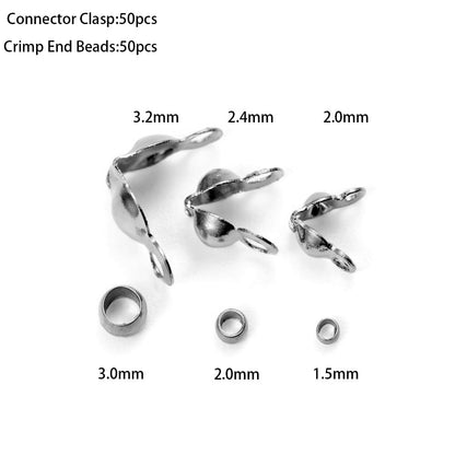 Gold Plated Stainless Steel Connector Clasp Crimp Ends, 50pcs