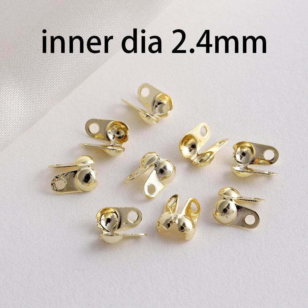 Brass Gold Plating Connector Clasp Ball Chain End Crimps, 100pcs