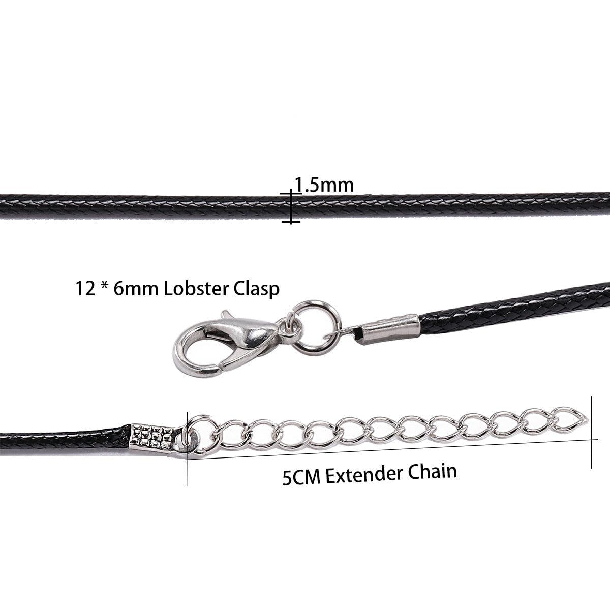 1,5 mm Lederband, Halskette mit Karabinerverschluss, 50 Stück