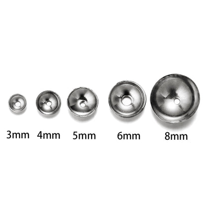 Stainless Steel Round Bead Caps, 50pcs