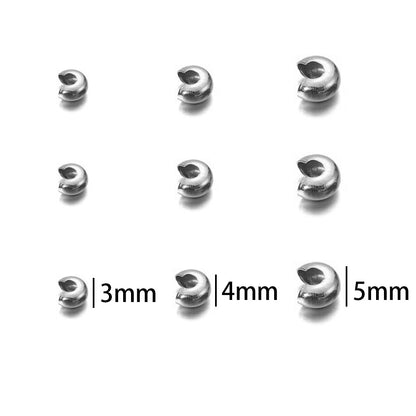 Stainless Steel Round Covers Crimp End Beads 3-5mm, 50pcs
