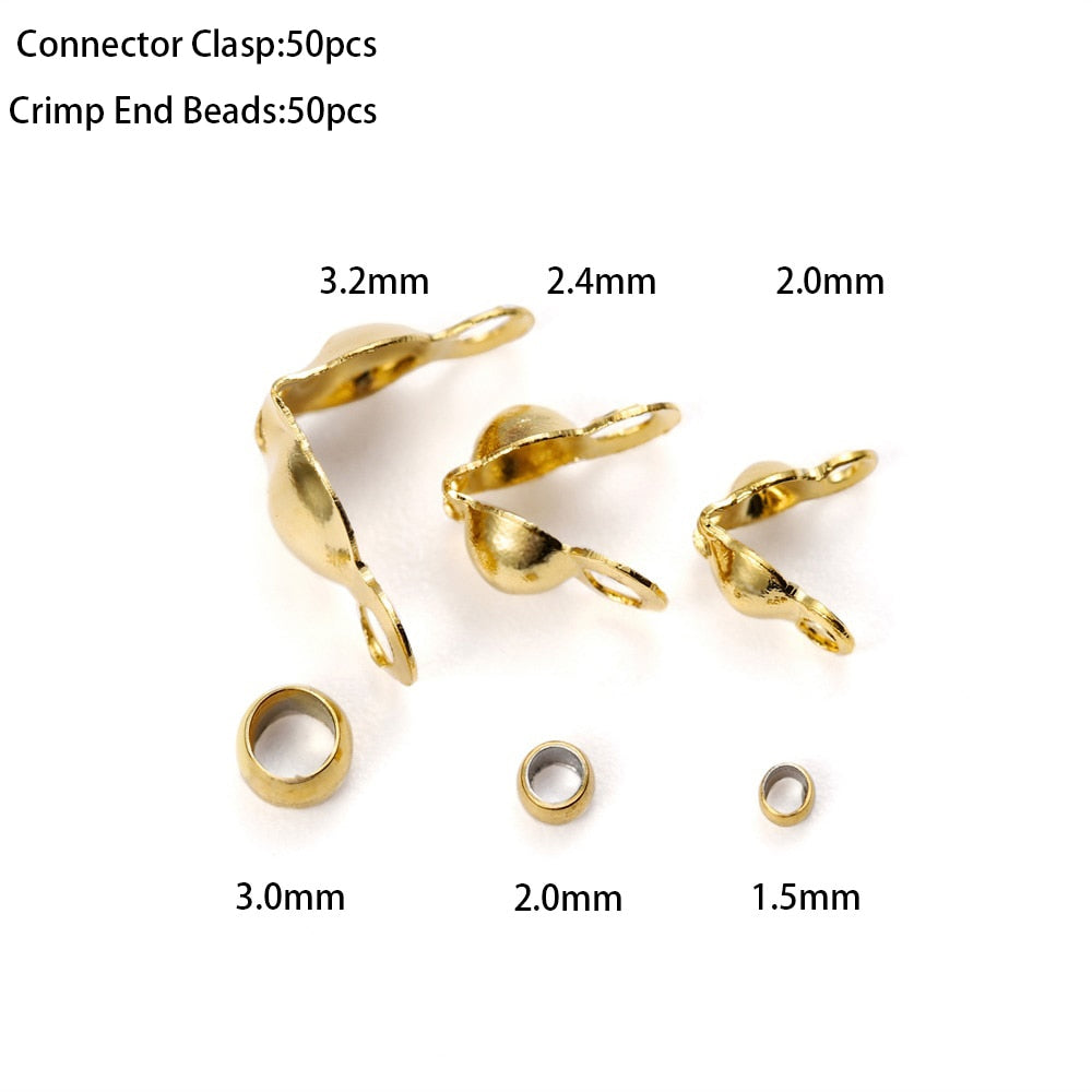 Gold Plated Stainless Steel Connector Clasp Crimp Ends, 50pcs