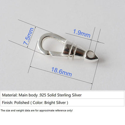 Solid 925 Sterling Silver Snap Hook Lobster Claw Clasp