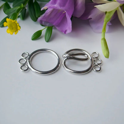 Solid 925 Sterling Silver 3-Strand Hook and Eye Clasp (13.3x30mm)