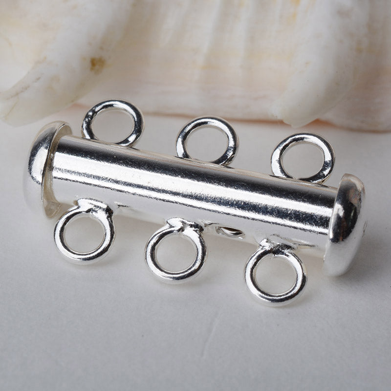 Solid 925 Sterling Silver Clasp 3 Strand Tube Clasp