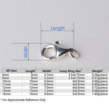 Fermoir mousqueton en argent sterling 925 massif avec anneau ouvert (8-16 mm)