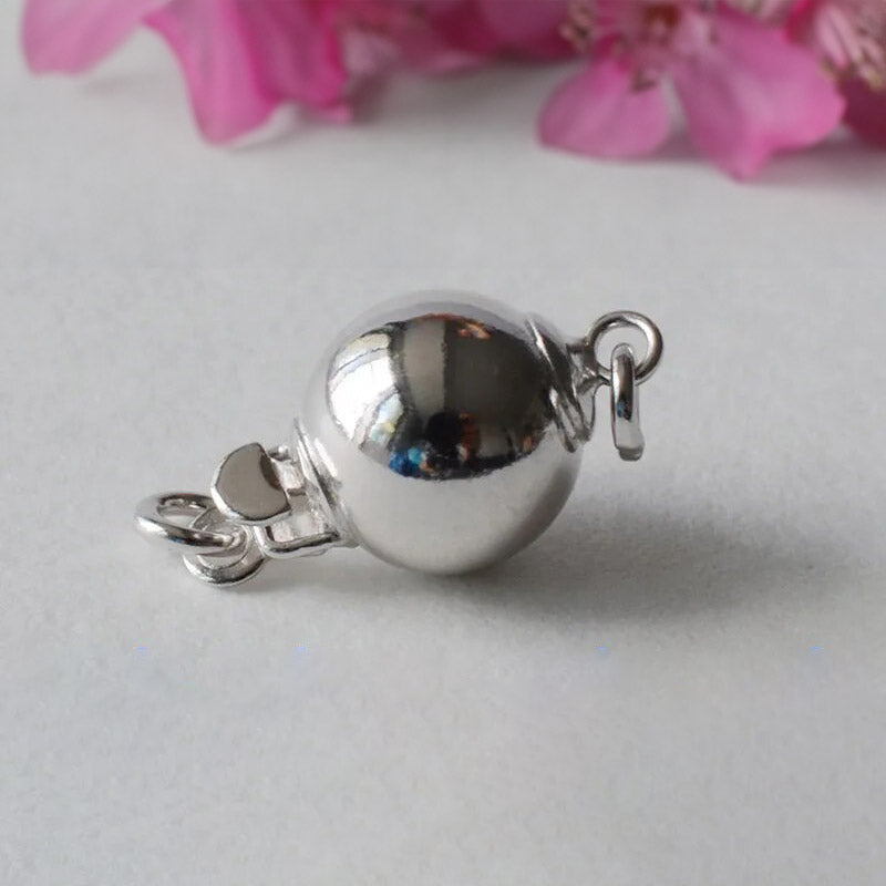 Solid 925 Sterling Silver Rhodium-Plated Round Ball Clasp for Jewelry (6-9mm)
