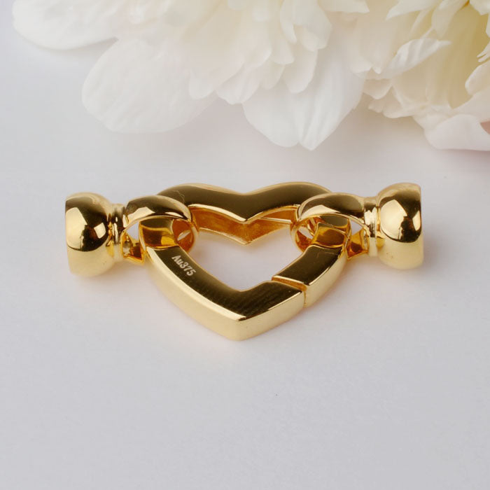 Herzförmiger Verschluss aus 9-karätigem Gelbgold für Perlen AU375 (1 Stück)