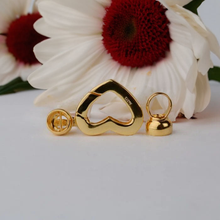 9K Yellow Gold Heart-Shaped Clasp for Pearls AU375 (1pc)
