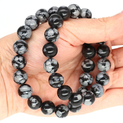 Snowflake obsidian gemstone stretch bracelet, 6-12mm