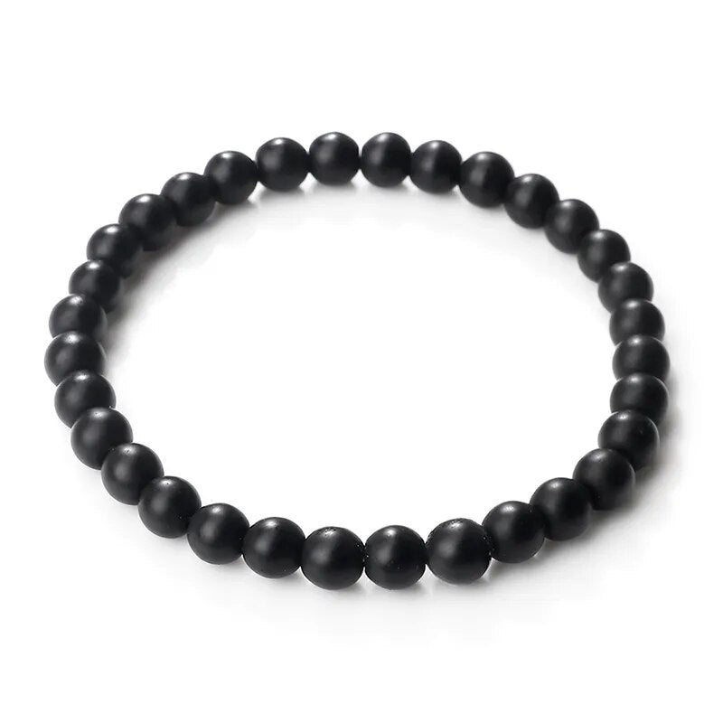 Matte black onyx (agate) gemstone stretch bracelet, 6-12mm