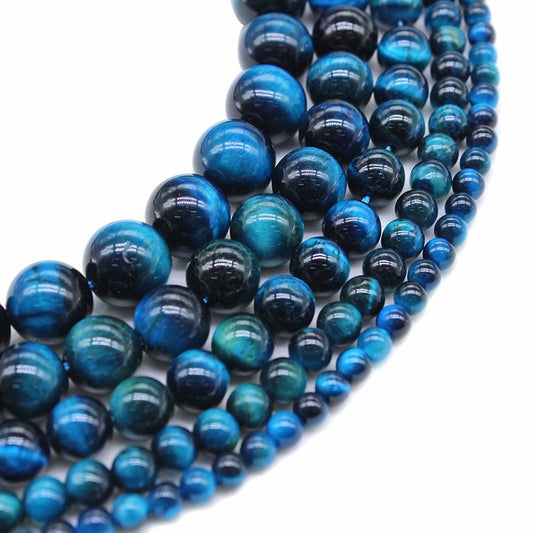 Blaue Tigerauge-Perlen, 4–12 mm