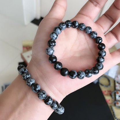 Snowflake obsidian gemstone stretch bracelet, 6-12mm