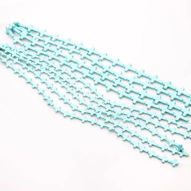 Blue Howlite Cross Beads, 12x16mm