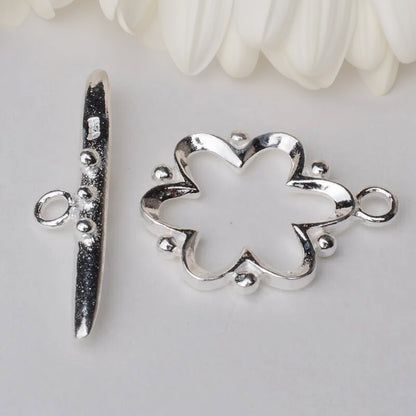 Solid 925 Sterling Silver Flower Toggle Clasp for Jewelry (1pc)