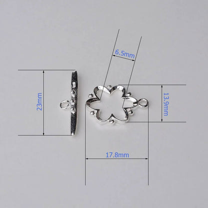 Solid 925 Sterling Silver Flower Toggle Clasp for Jewelry (1pc)