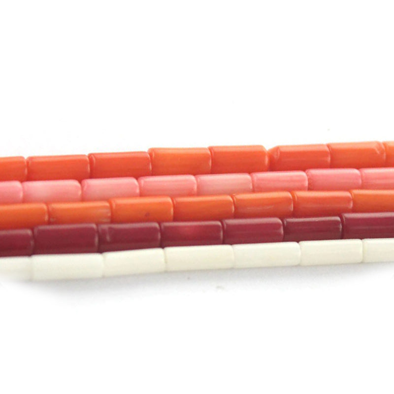 Natural Coral Tube Beads, Cylinder Red Orange Pink Coral, 3x7mm Smooth stone loose beads, 16'' inch strand