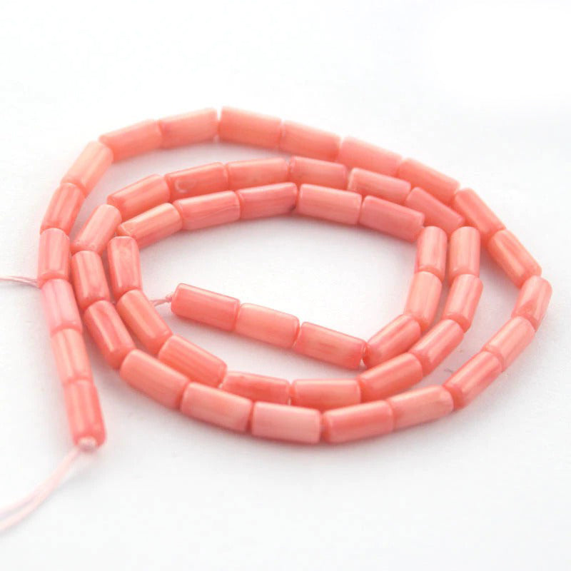 Natural Coral Tube Beads, Cylinder Red Orange Pink Coral, 3x7mm Smooth stone loose beads, 16'' inch strand