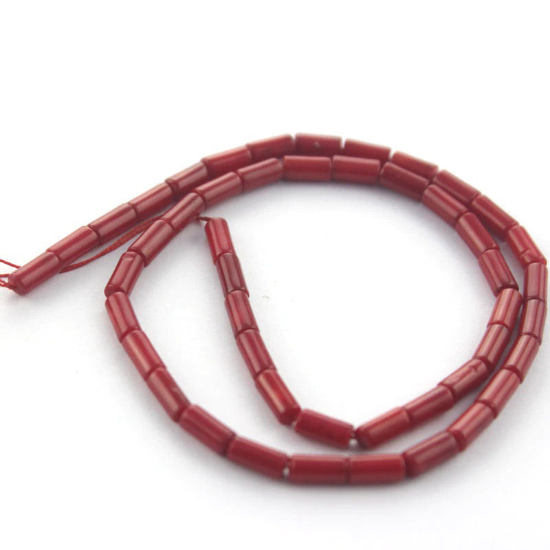 Natural Coral Tube Beads, Cylinder Red Orange Pink Coral, 3x7mm Smooth stone loose beads, 16'' inch strand