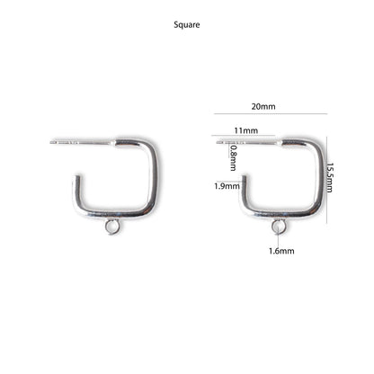 Eearwire Hook with Pin - 925 Sterling Silver Earring Findings - Round and Square Hoops - Jewelry Making Supplies and Components