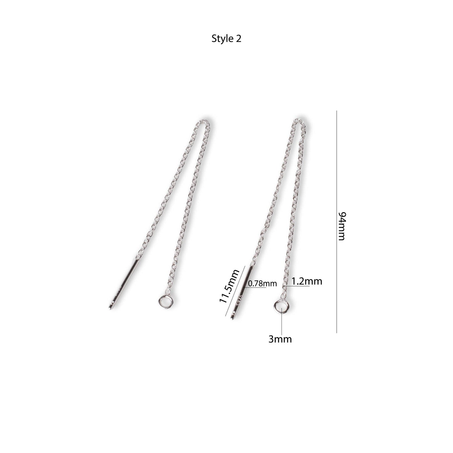 Sterling Silver Ear Thread Earrings, Hypoallergenic Box Chain, Earring Making Supplies with Open Loop and Head Pin, Pendant Connector