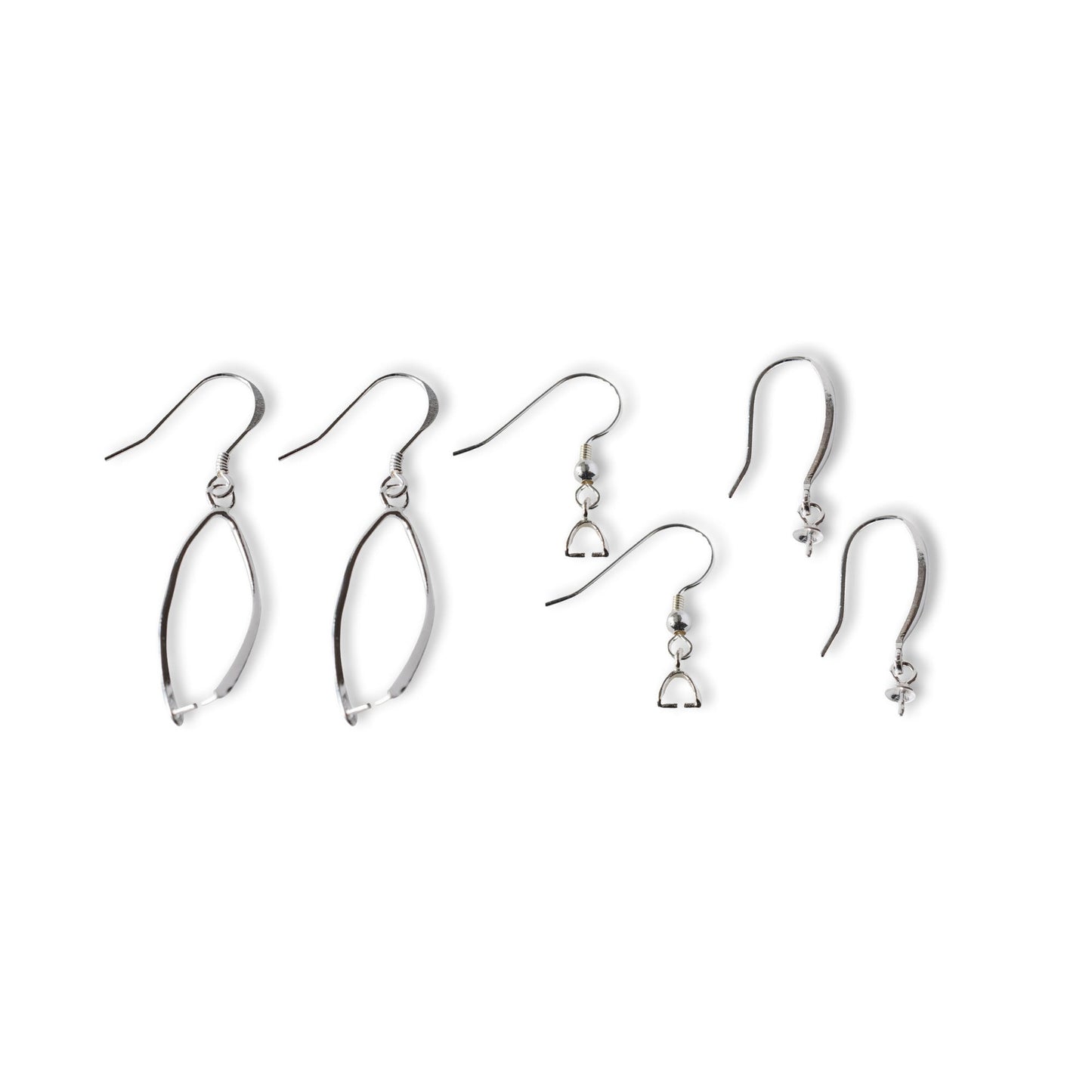 Fish Hook Earrings - 925 Sterling Silver High Quality Findings - French Earring Connector - with Pinch Bails, Eyepin Bead Caps, Pinch Clip