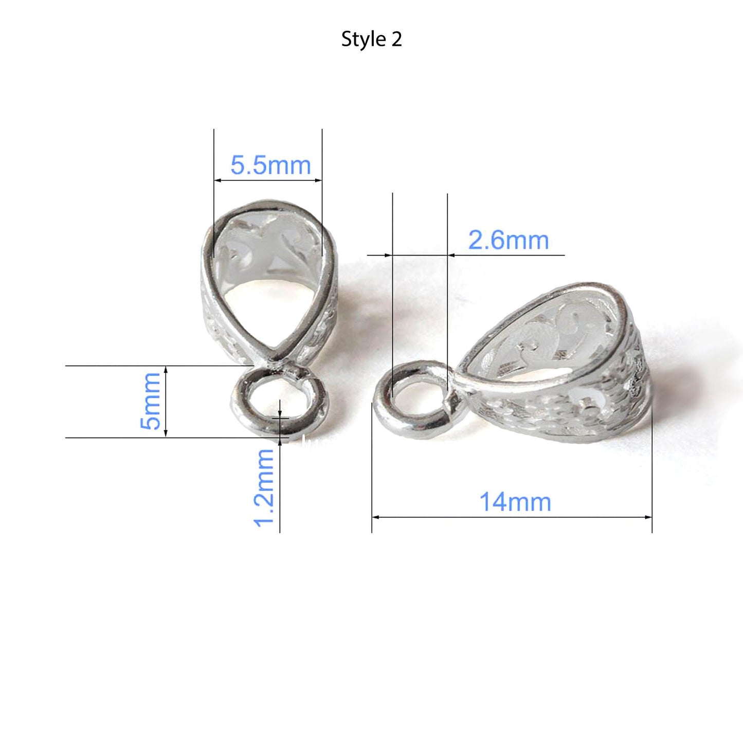 Pendant Slider Bail for Charms, 925 Sterling Silver Clasp Connector with open jump ring for beads, supplies, and jewelry findings