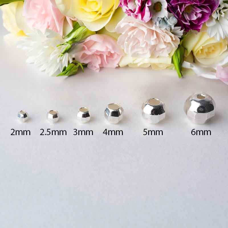 Seamless Faceted Beads, 925 Sterling Silver, 2-6mm Mirror Surface Cutting Loose Bead for Jewelry Making