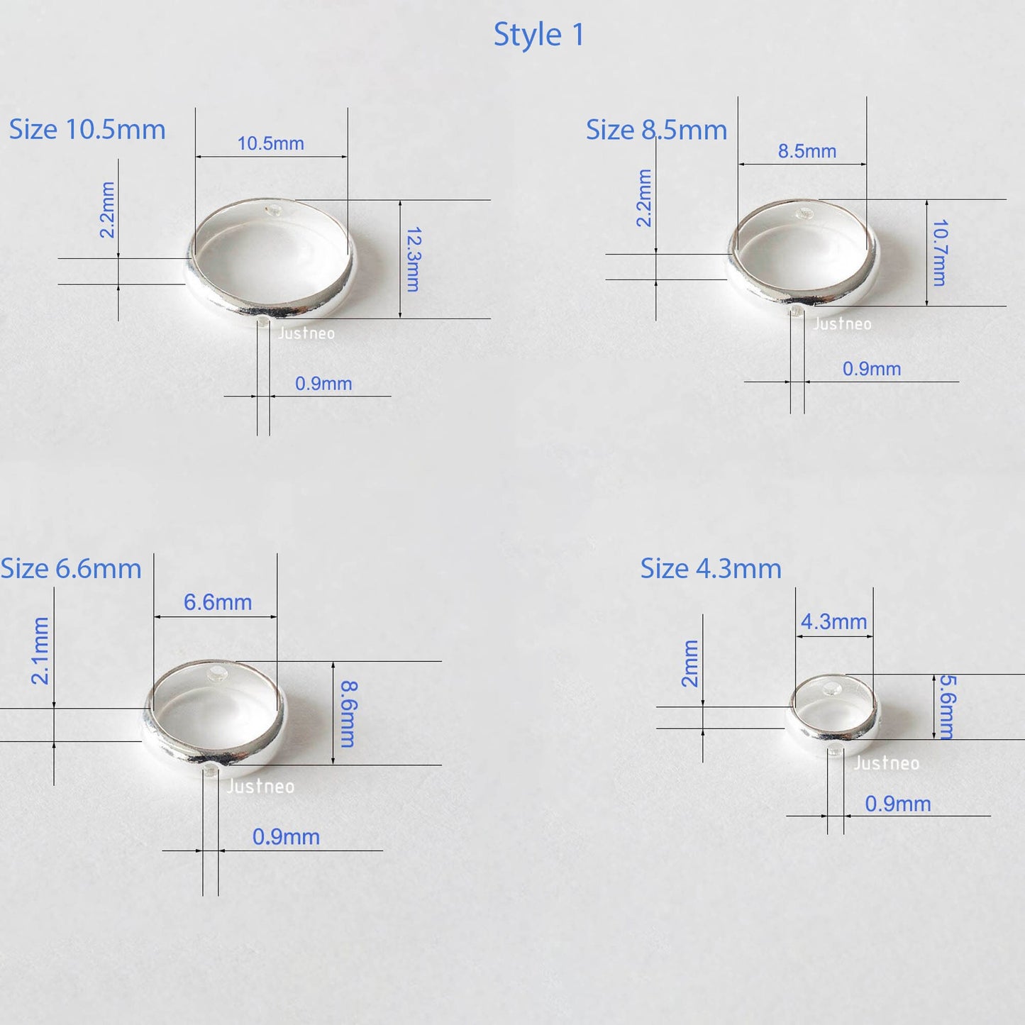 925 Sterling Silver Bead Frame with hole, Round Circle and Polygon Shape - from 4 to 10mm size