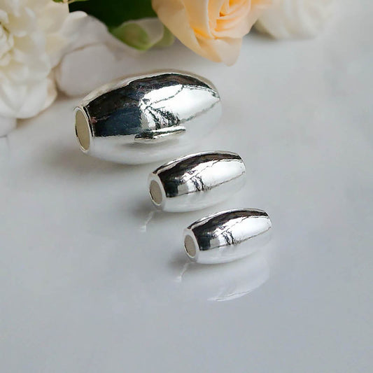925 sterling silver oval spacer beads, Seamless oblong beads in sizes: 3x5mm 4x7mm and 5x8mm