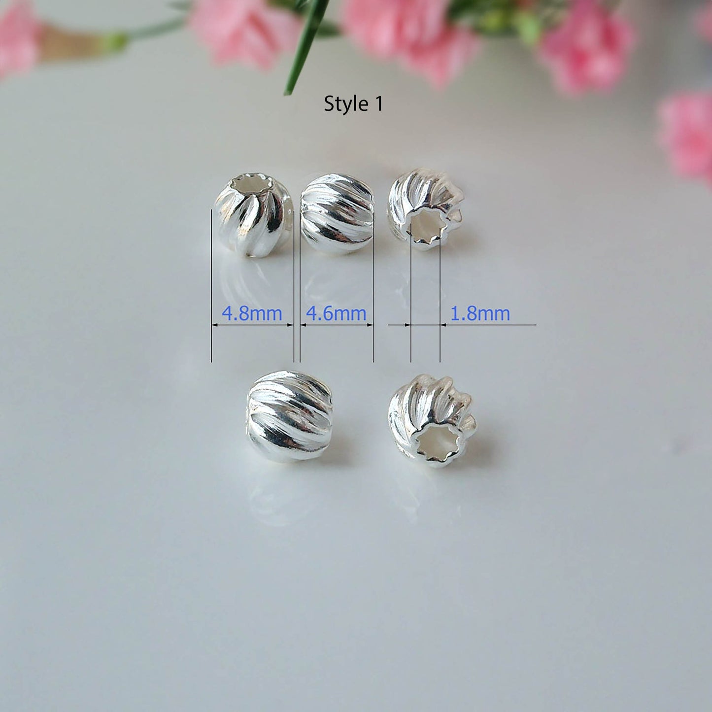 Sterling silver round beads, twisted corrugated spacer beads, findings for jewelry making