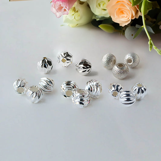 Sterling silver round beads, twisted corrugated spacer beads, findings for jewelry making
