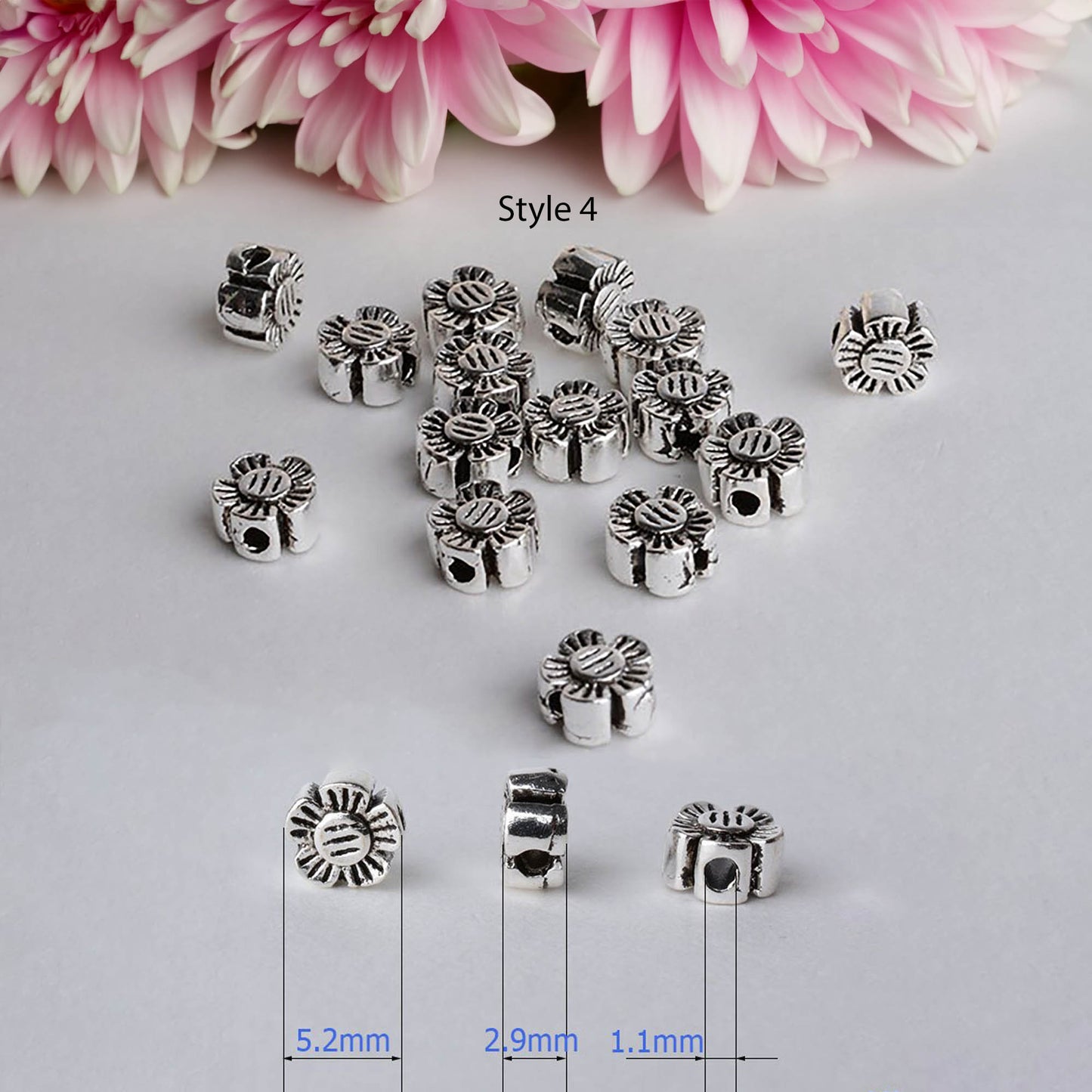 925 sterling silver charm bead - Five-pointed star, Pentagon, Flower, Heart Thai Spacer Loose Beads