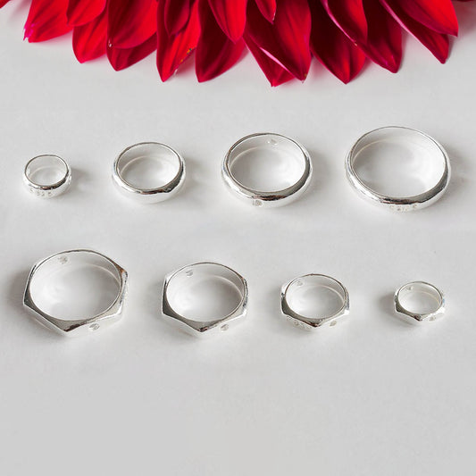 925 Sterling Silver Bead Frame with hole, Round Circle and Polygon Shape - from 4 to 10mm size