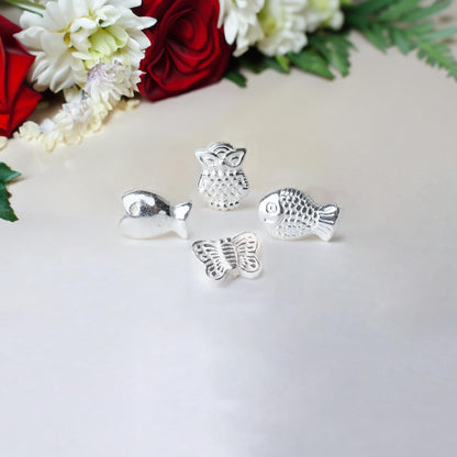 925 sterling silver spacer beads - fish, owl, butterfly charm loose bead, Hole 1-1.4mm
