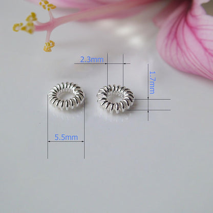 925 Sterling Silver Coiled Closed jump ring, 5mm Twisted Rope Spacer Beads for Jewelry Making