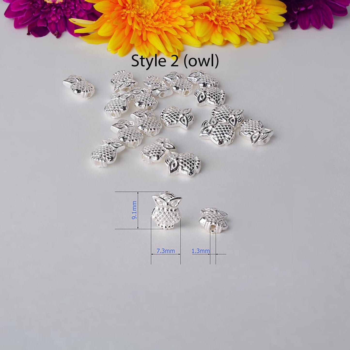 925 sterling silver spacer beads - fish, owl, butterfly charm loose bead, Hole 1-1.4mm