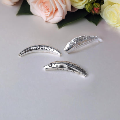 925 Sterling Silver Fish Tube Beads | Curved Fish Tube Spacer Beads Connector for Necklace, Pendant, and Bracelet Jewelry Creation